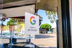 Google Review Sign On Glass Door Outside Accountants