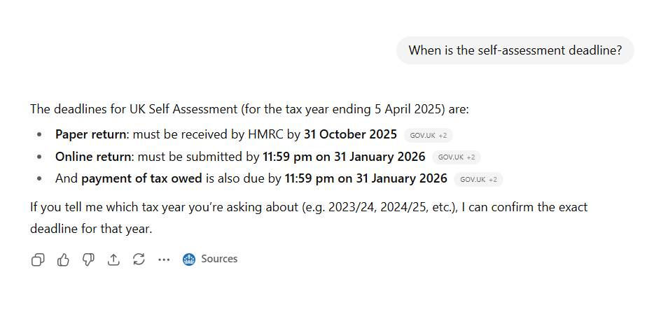 ChatGPT Result: When is the self-assessment deadline